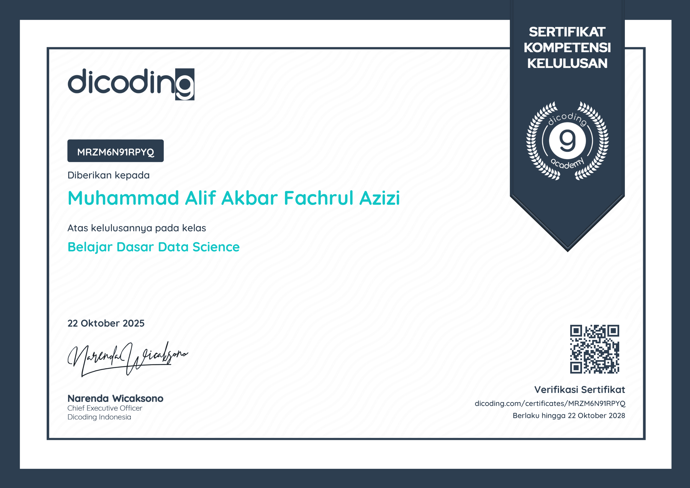 Certificate Data Science Junior