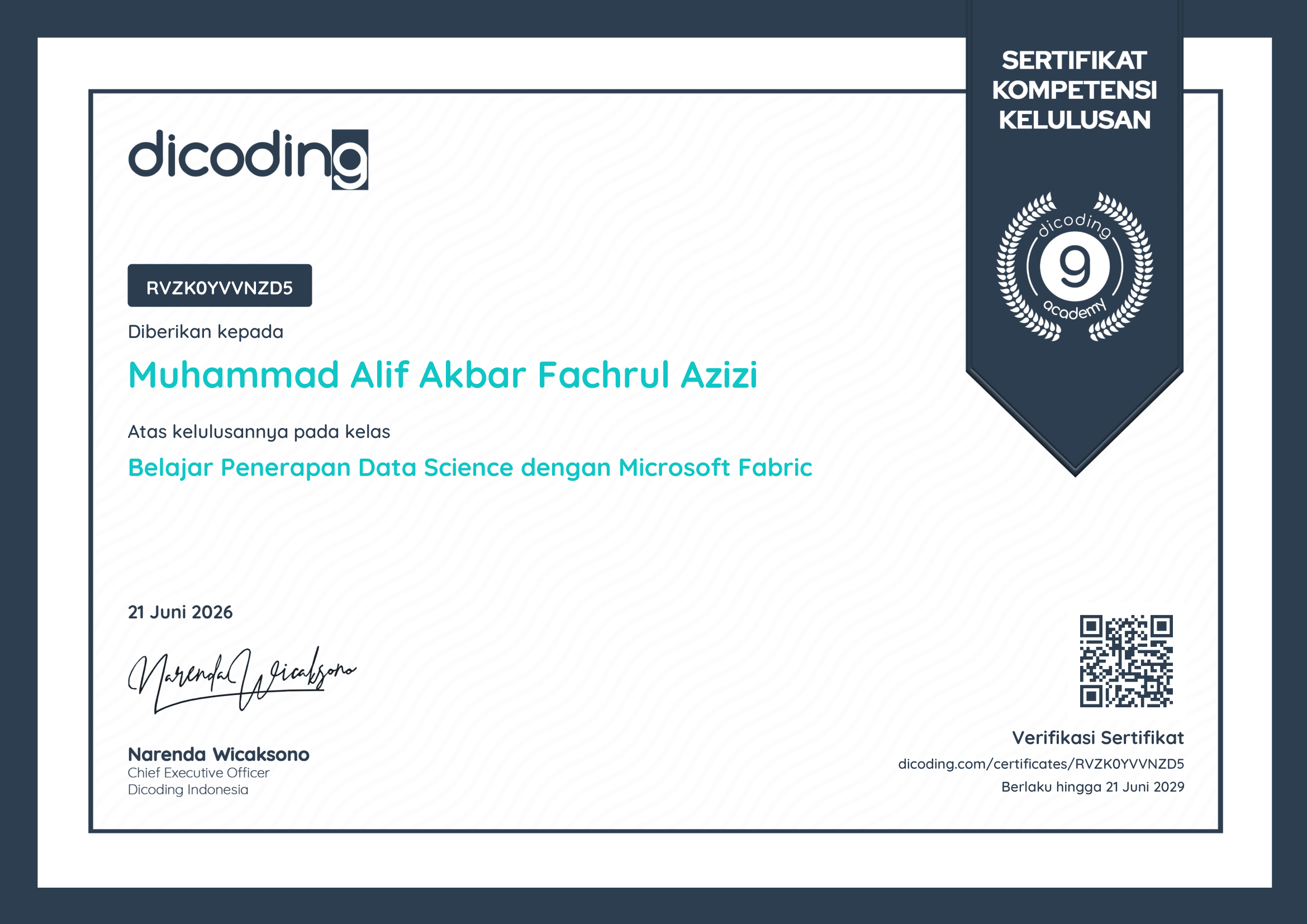 Certificate Data Science Microsoft Fabric